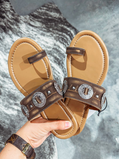 Sagebush Concho Leather Sandals in Brown