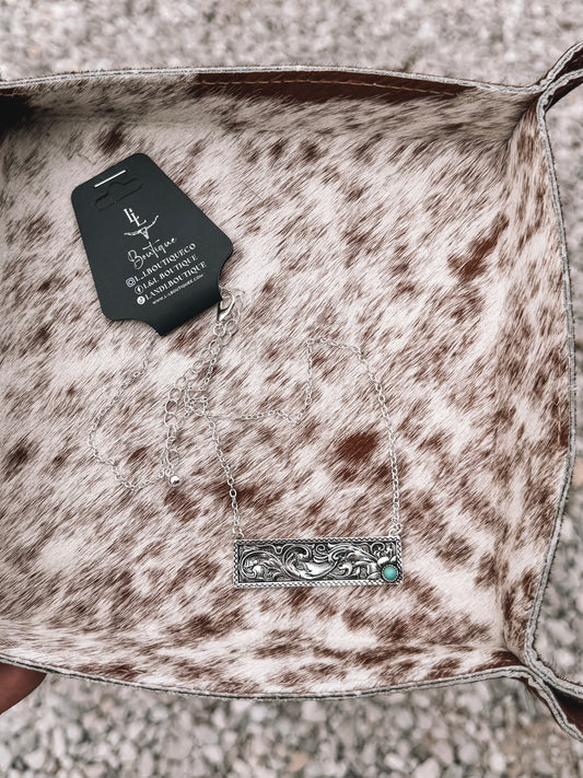 Embossed Bar Necklace Turquoise