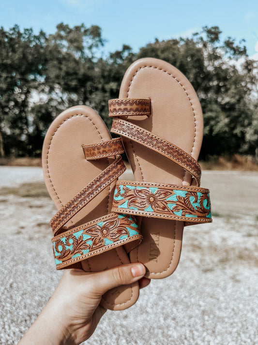 Lannie Turquoise Leather Sandals