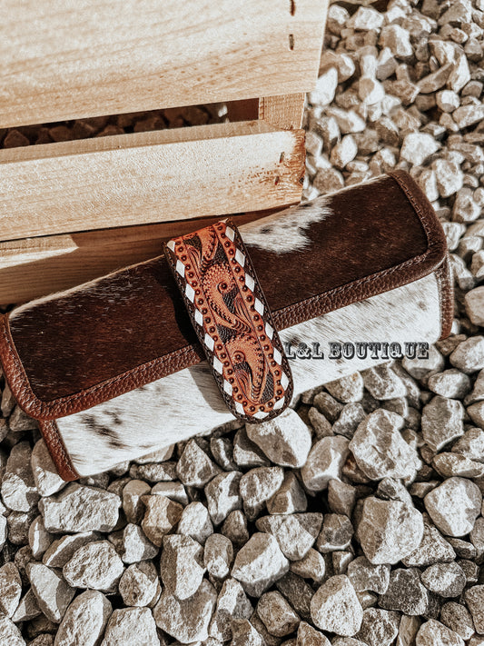 Cowhide Tooled Leather Rollup Jewelry Case