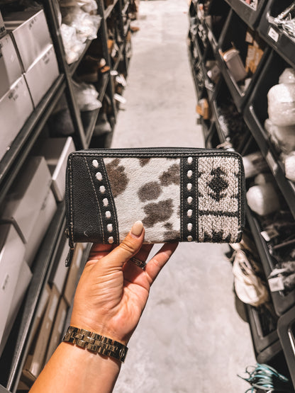 Cowhide & Aztec Zipper Wallet
