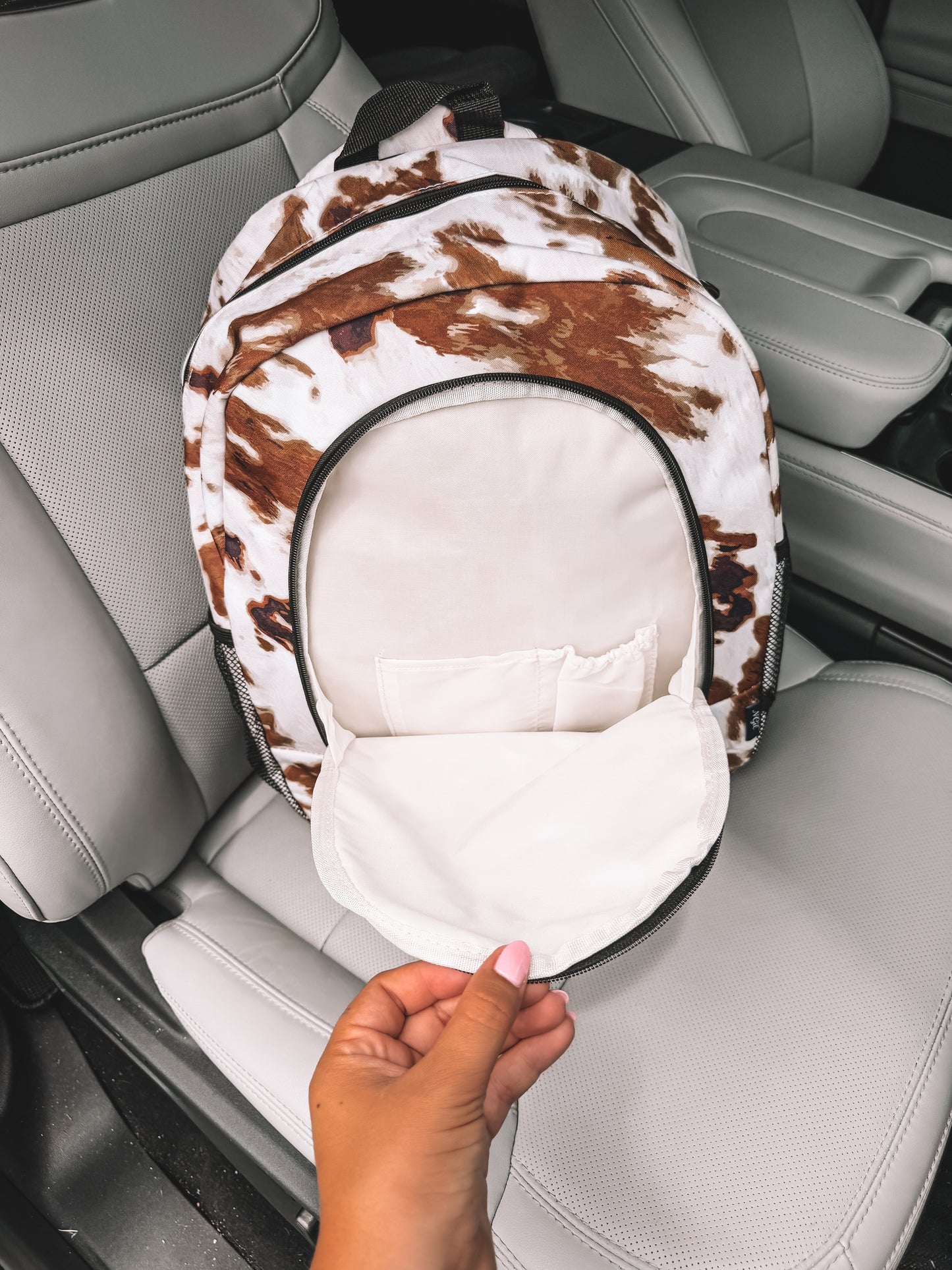 School Backpack - Tan Cow