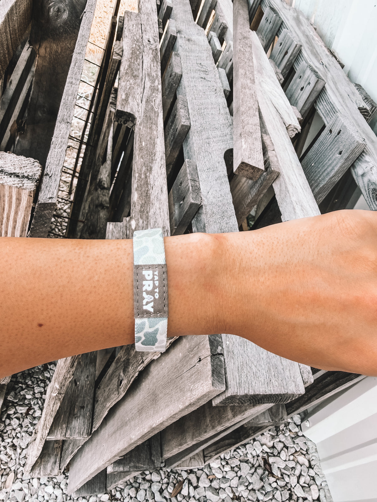 Tap To Pray River Rock Camo Wristband - Classic Sage