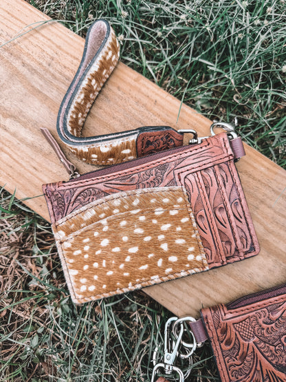 Fawn & Leather Card Holder Wristlet Keychain
