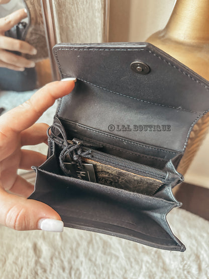 Beige Black Leather Wallet