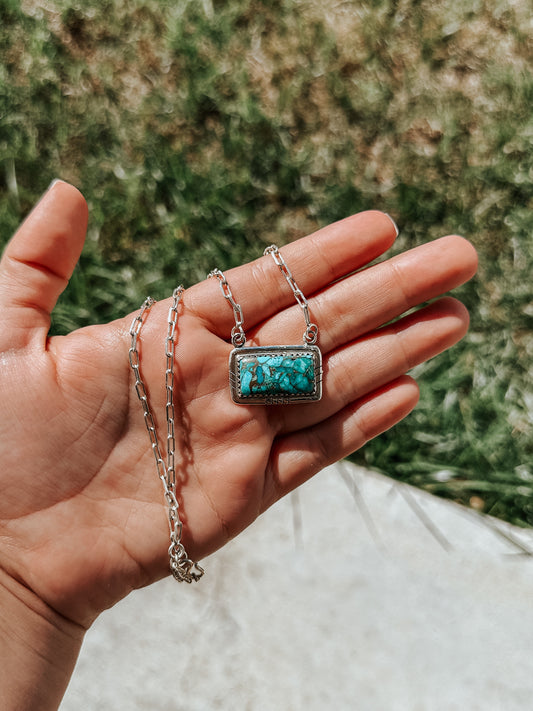 Genuine Turquoise Bar Necklace with Rope Detail