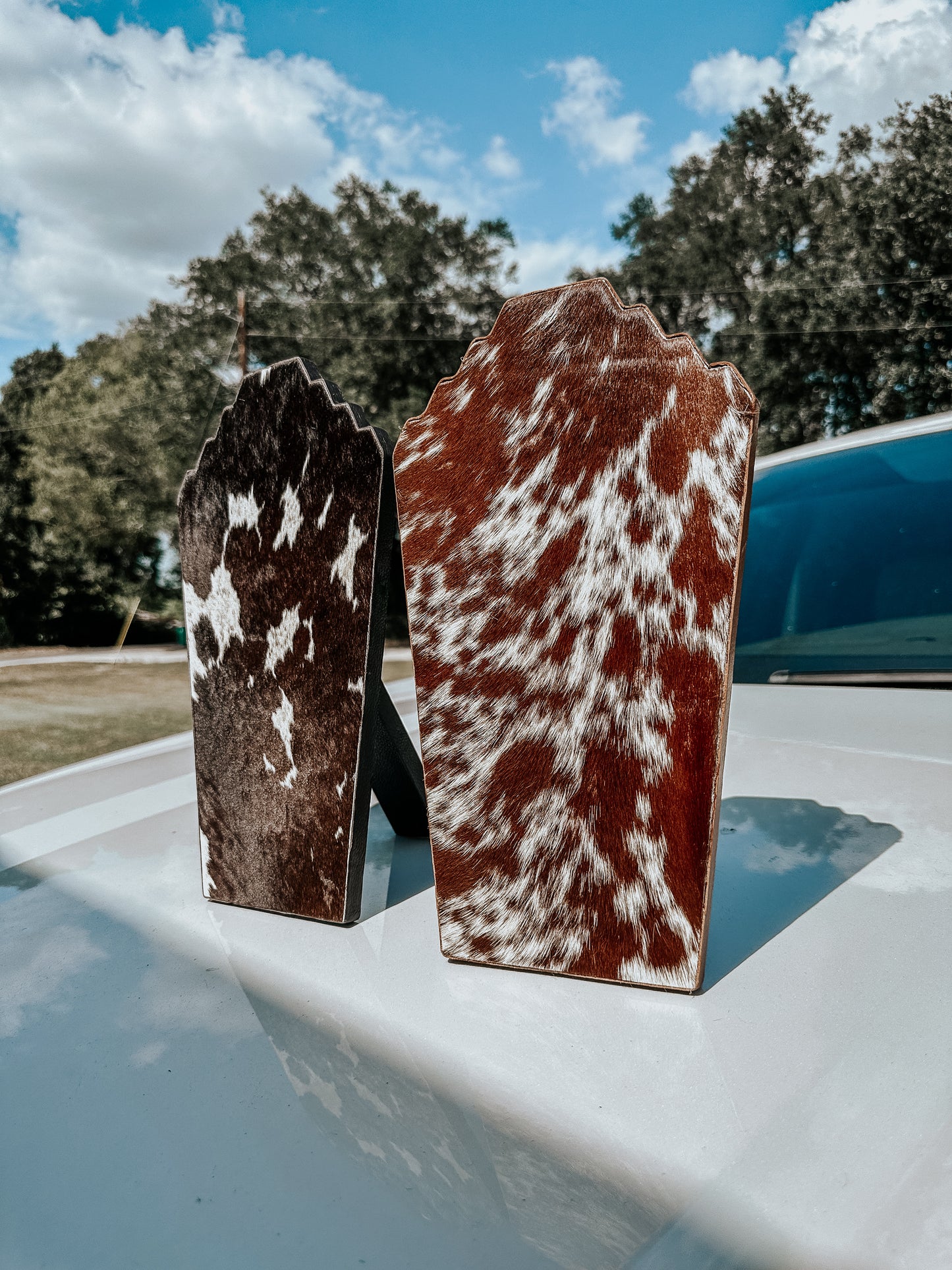 Wooden Cowhide Necklace Stand