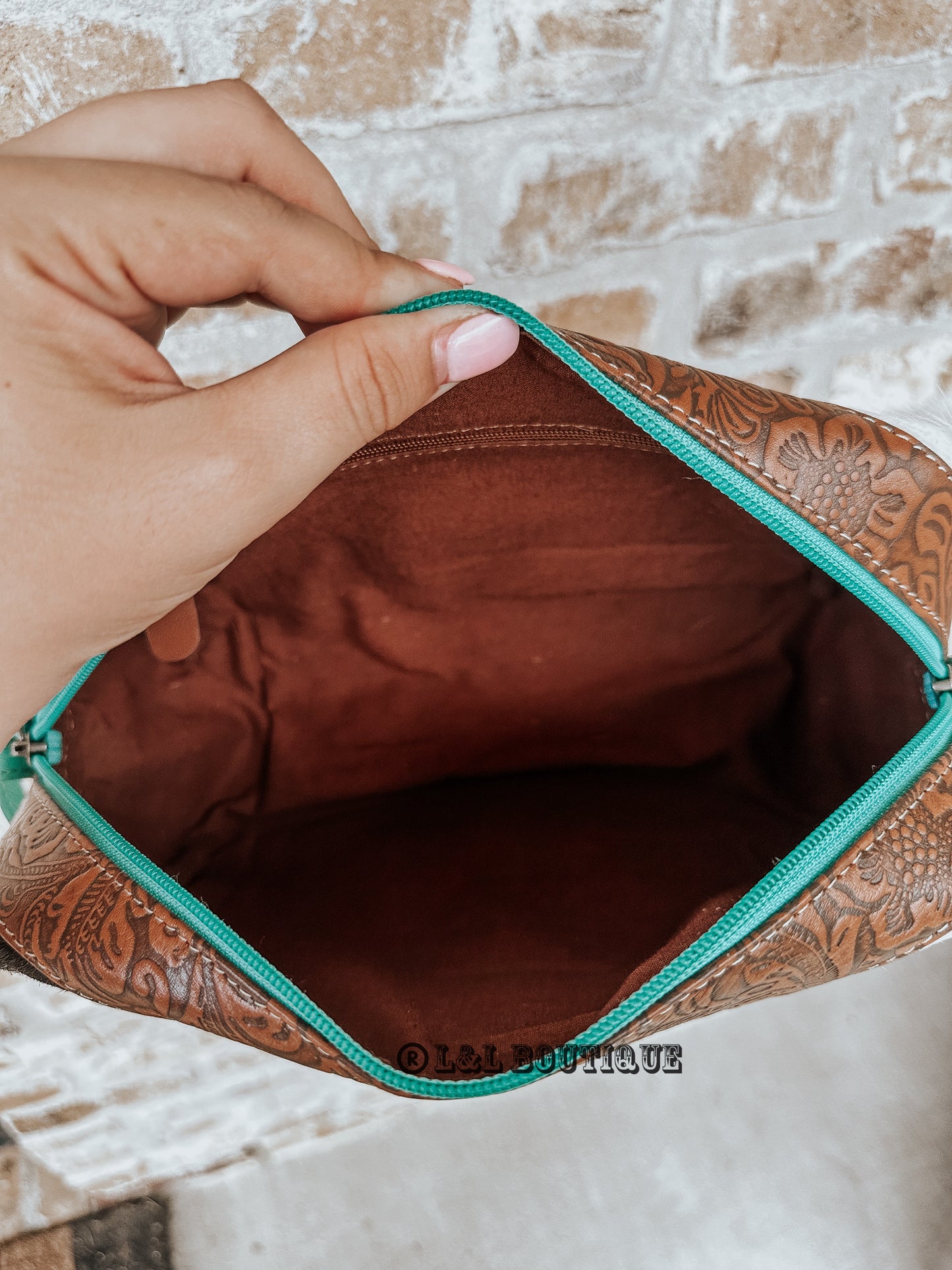 Tyler Turquoise Cowhide Makeup Bag