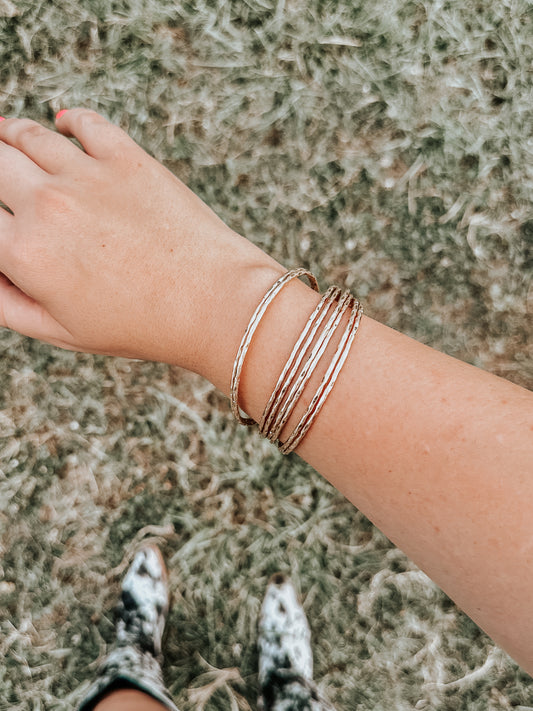 Hammered Bracelet Set - Gold