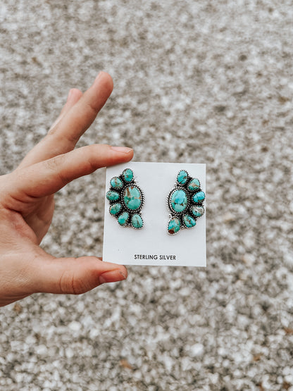 Sterling Turquoise Half Cluster Earrings