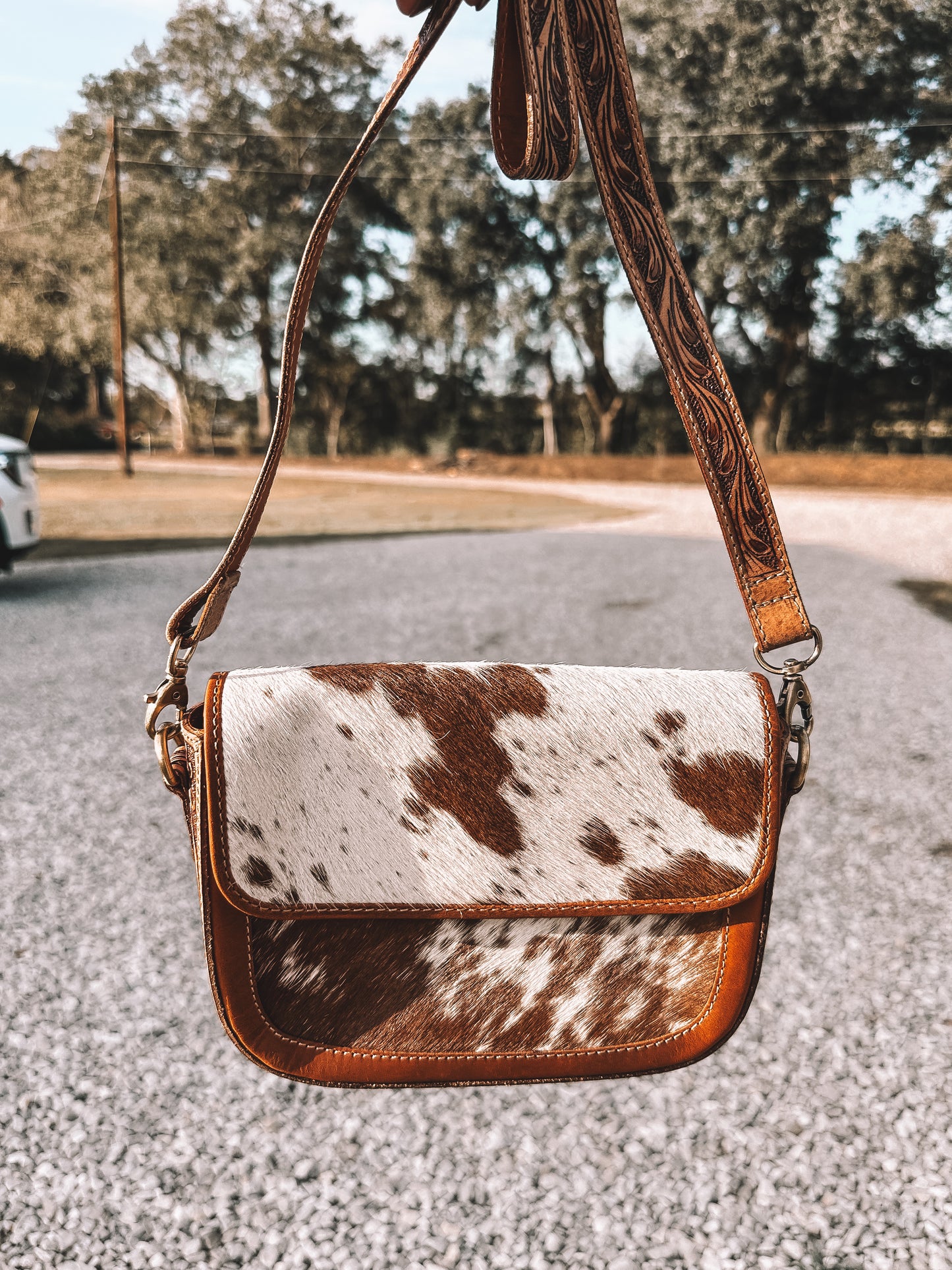 Pearls Hand Tooled Cowhide Crossbody