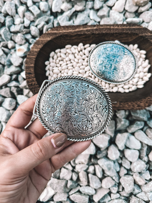 Embossed Floral Silver Belt Buckle