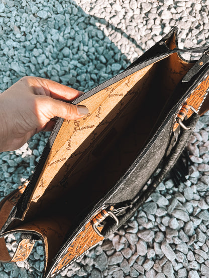 Embossed Midnight Leather Tote Crossbody