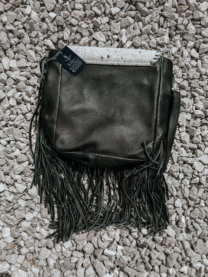 Chesapeak Cowhide Fringe Crossbody in Black
