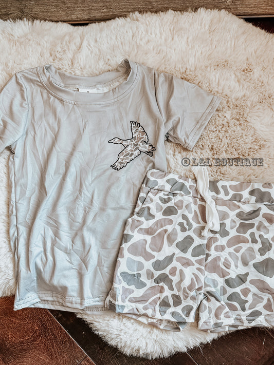 Gray Duck Old School Camo Shorts & Shirt Set