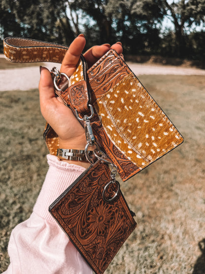 Fawn & Leather Card Holder Wristlet Keychain