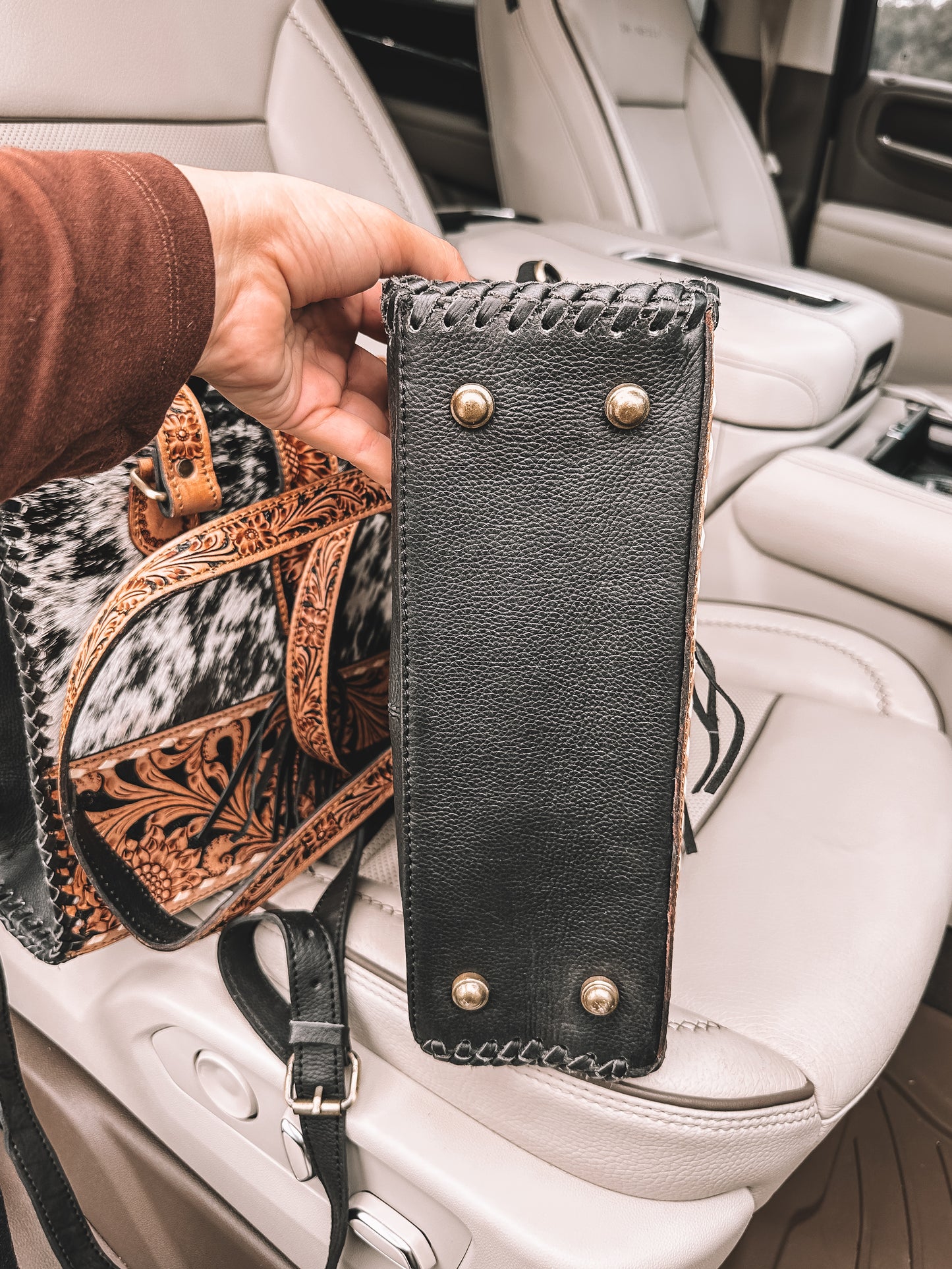 Revival Cowhide & Tooled Leather Tote Purse