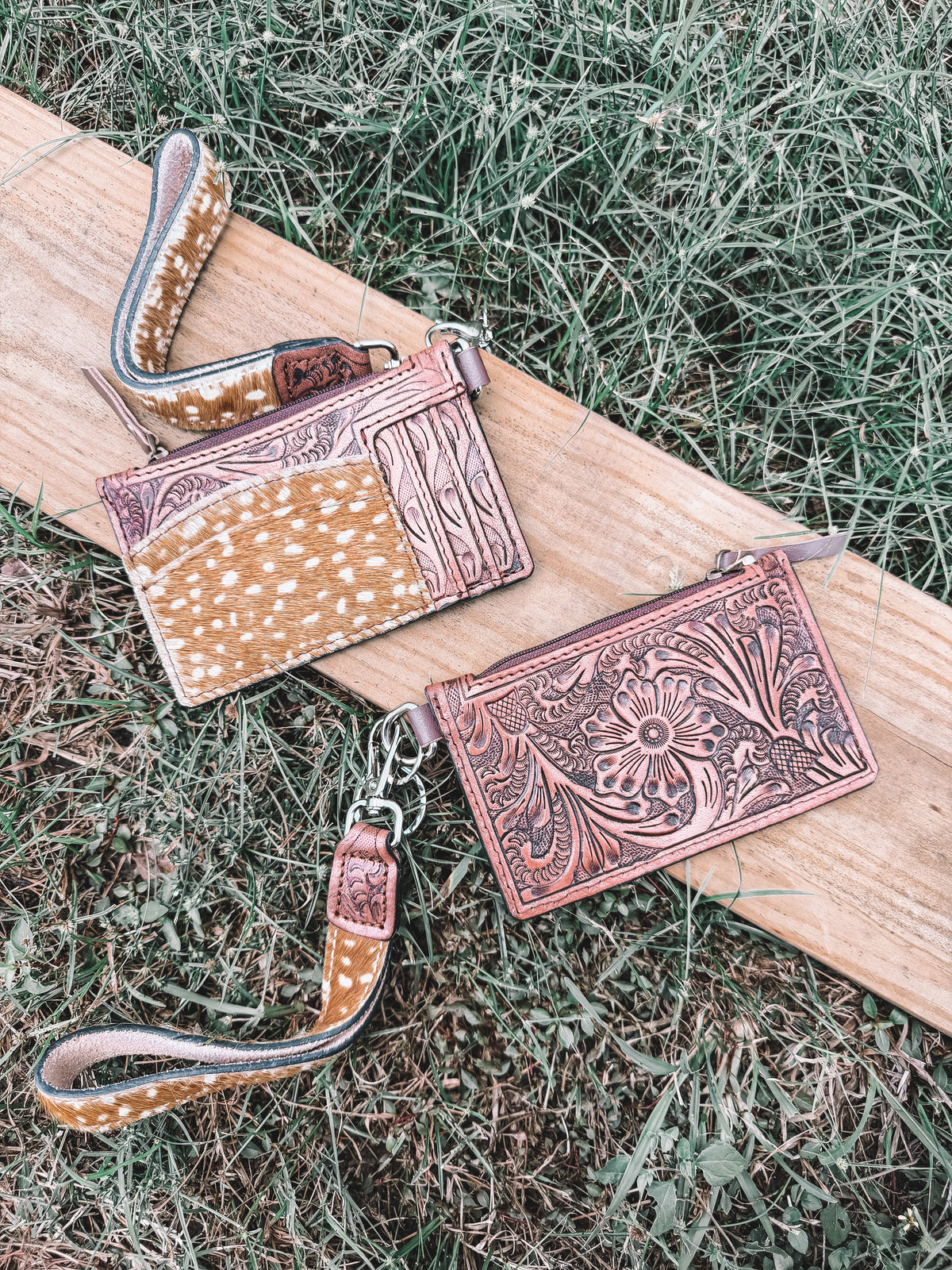 Fawn & Leather Card Holder Wristlet Keychain