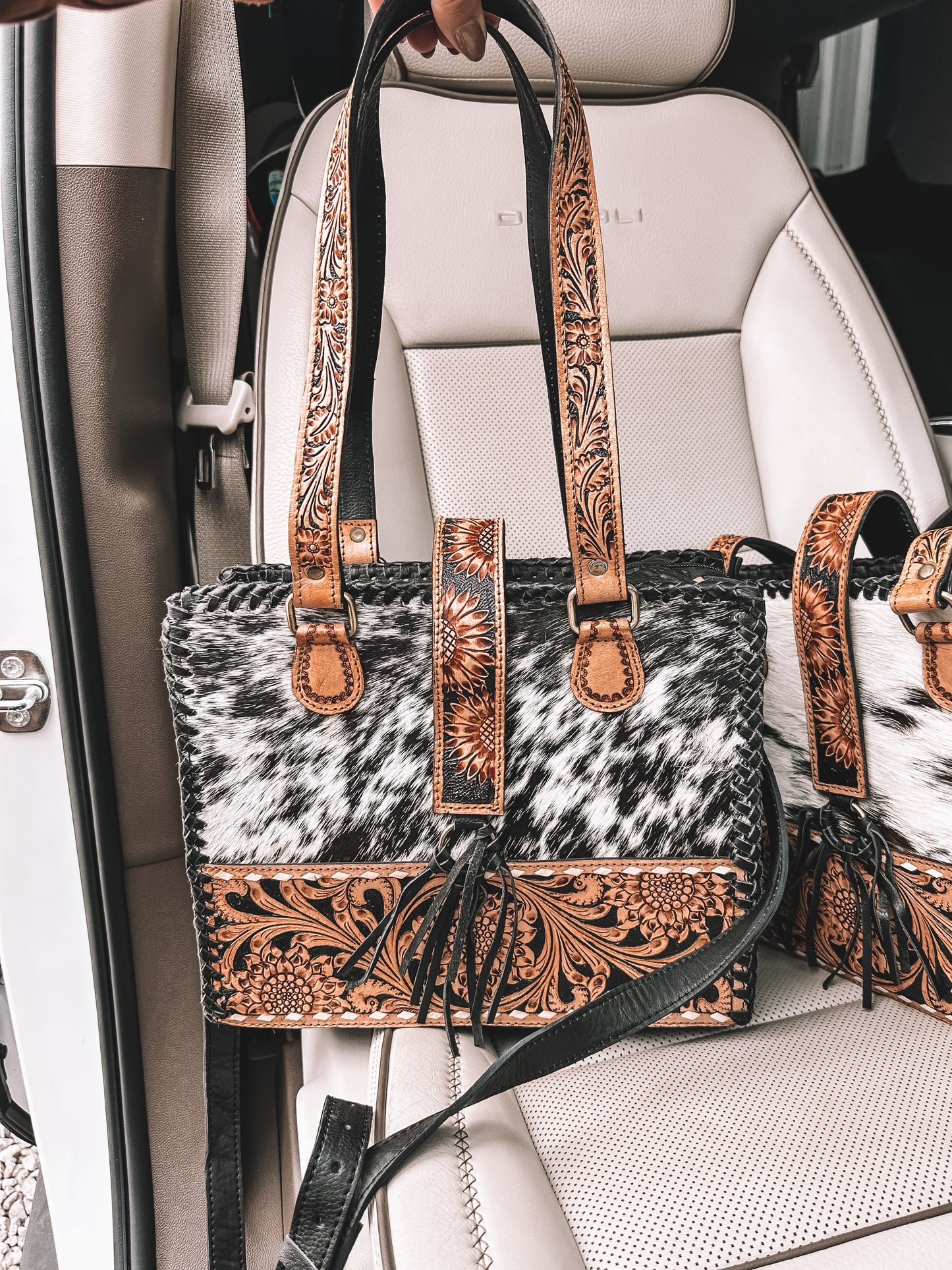 Revival Cowhide & Tooled Leather Tote Purse