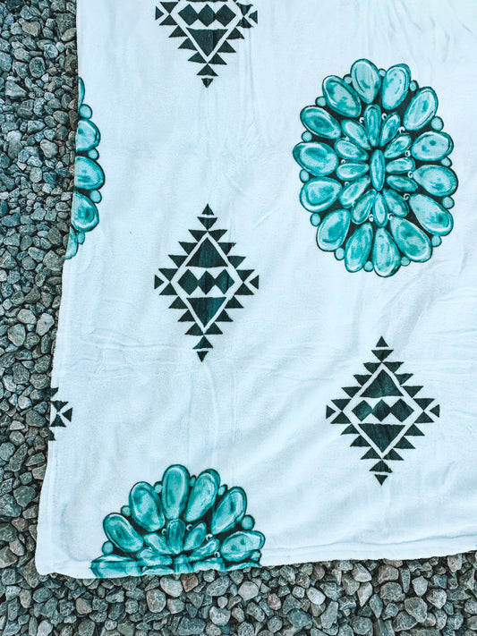 Aztec Turquoise Cluster Throw Blanket ~ Twin