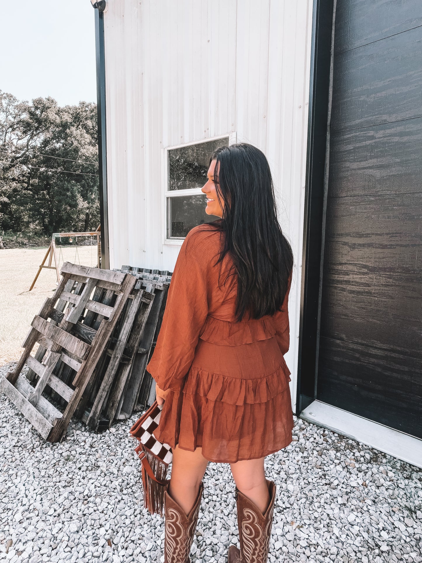 Caramel Ruffle Mini Dress
