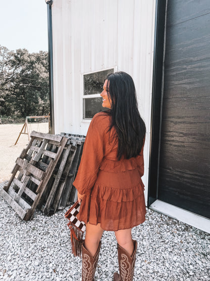 Caramel Ruffle Mini Dress