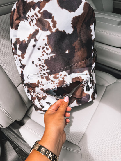 School Backpack - Dark Brown Cow