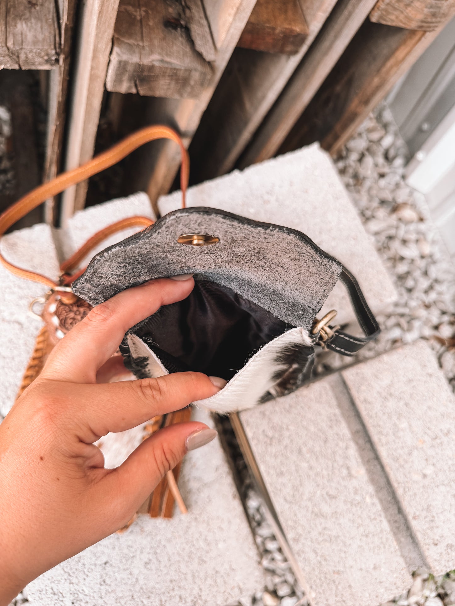 Cowhide & Leather Phone Purse with Turquoise