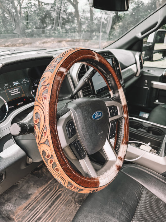Cowhide & Leather Steering Cover - PREORDER