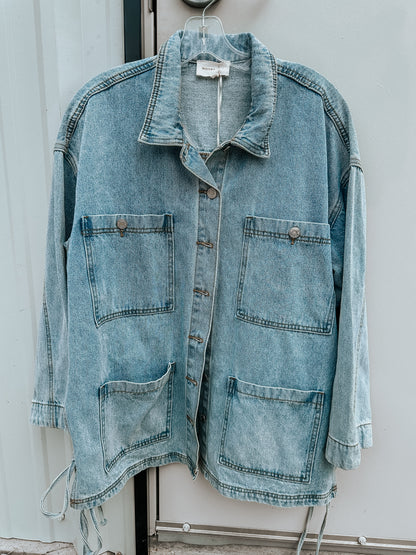 Oversized Denim Tie Jacket