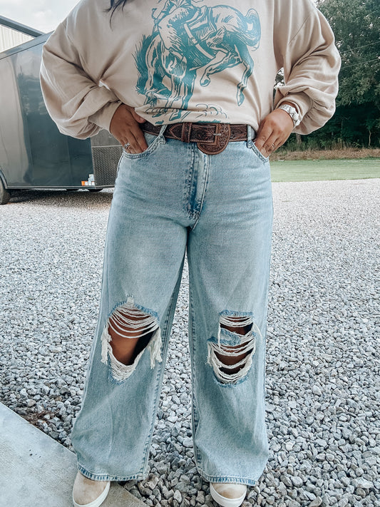 Wide Leg Cut Out Denim Jeans