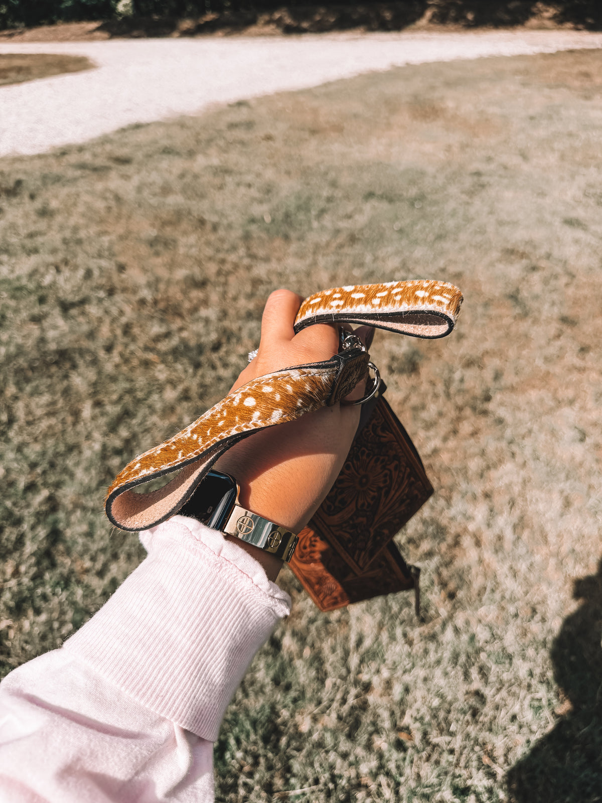 Fawn & Leather Card Holder Wristlet Keychain
