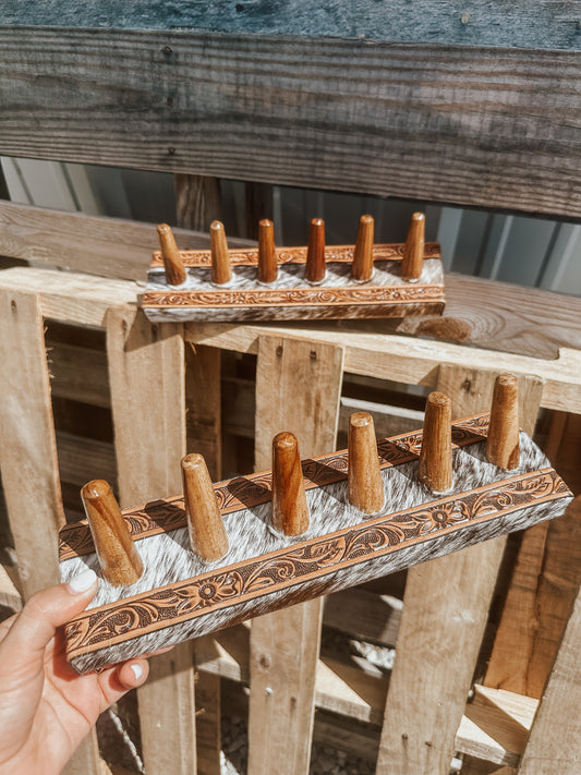Tooled Leather & Cowhide Ring Holder
