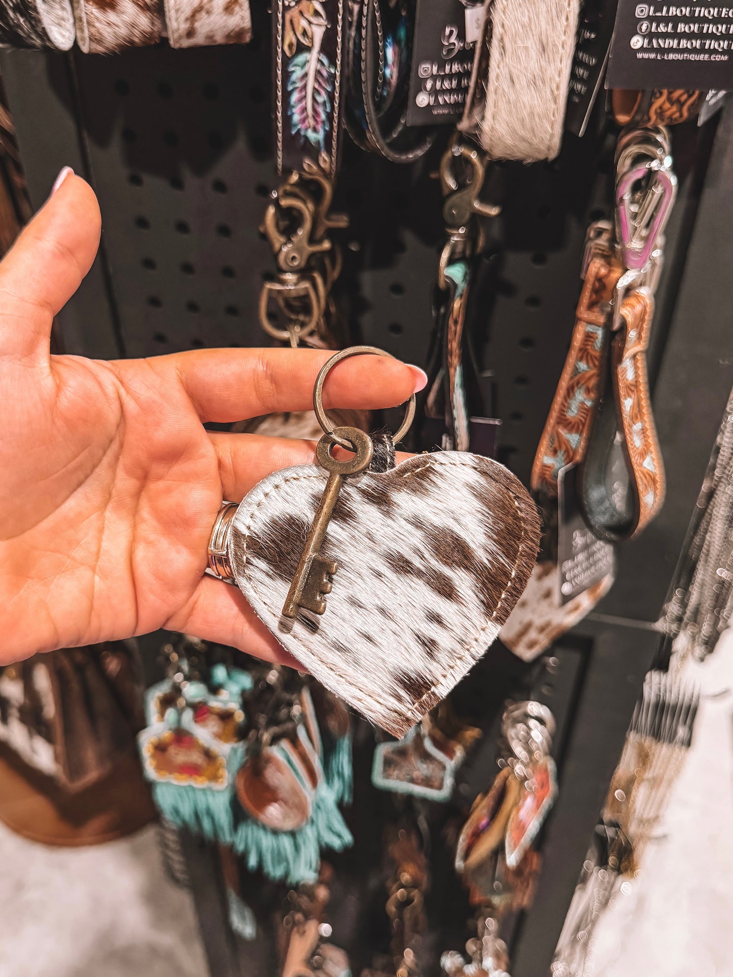 Cowhide Heart Keychain