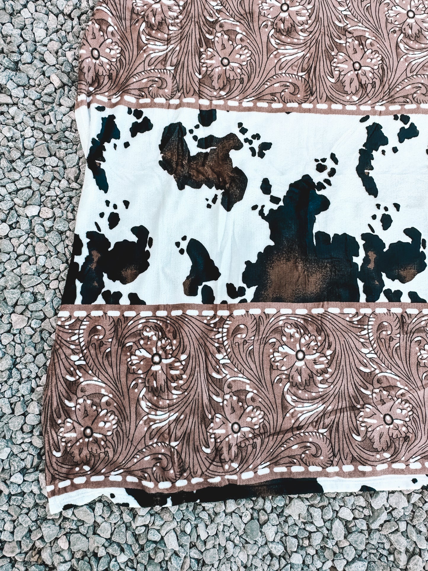 Cow & Tooled Leather Print Throw Blanket ~ Queen