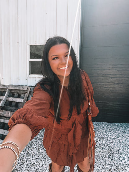 Caramel Ruffle Mini Dress