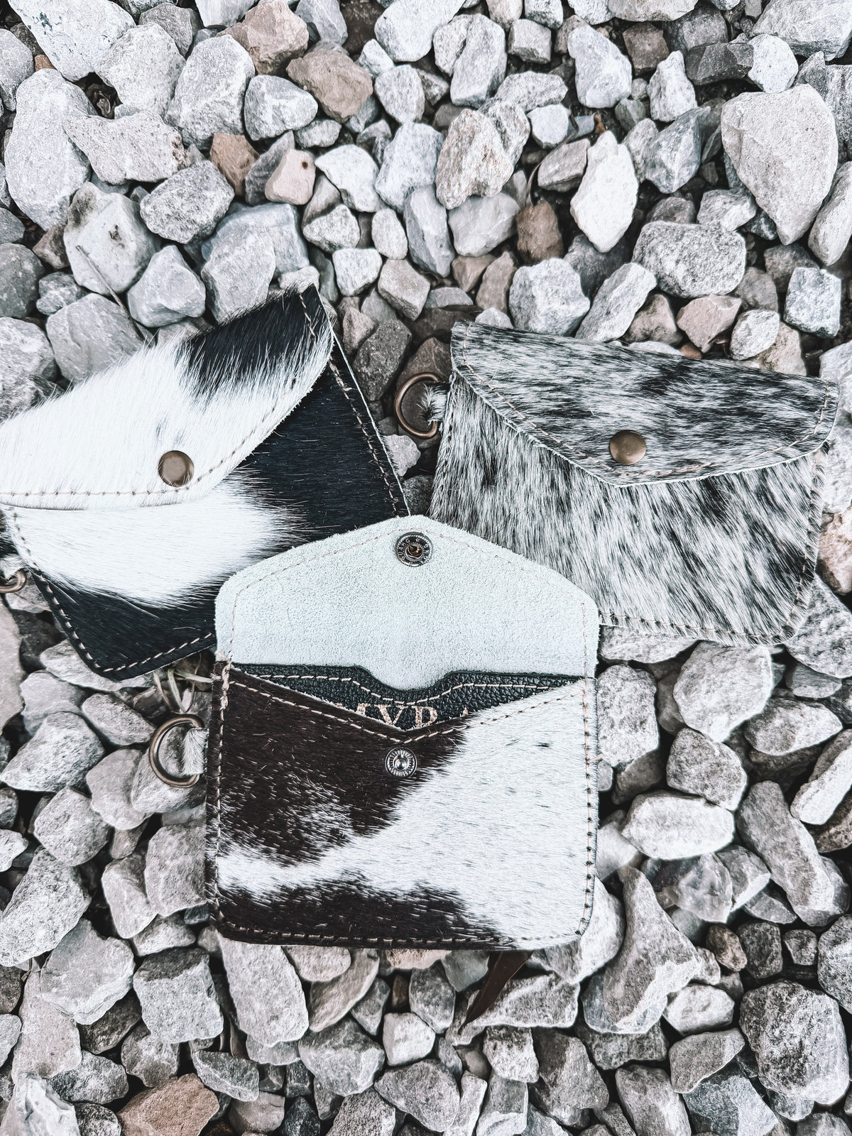 Juniper Cowhide Coin Pouch Keychain- Black