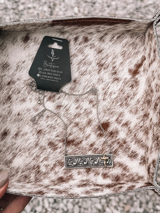 Cross Embossed Bar Necklace