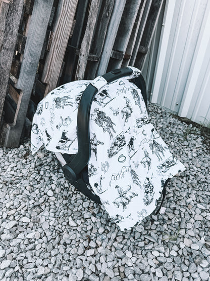 Car Seat Cover - White Rope Em Cowboy