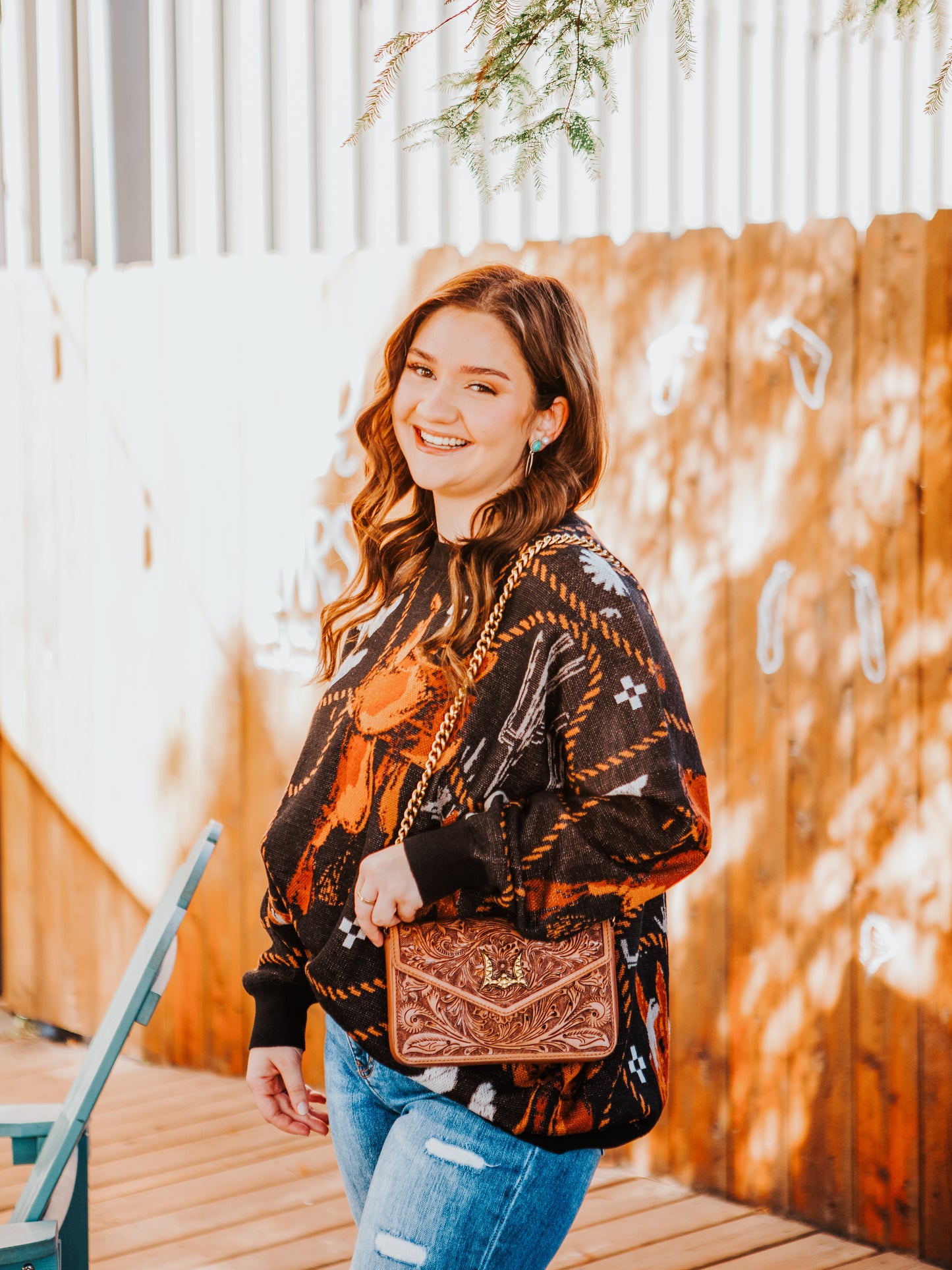 Loyal West Tooled Leather Mini Chain Purse