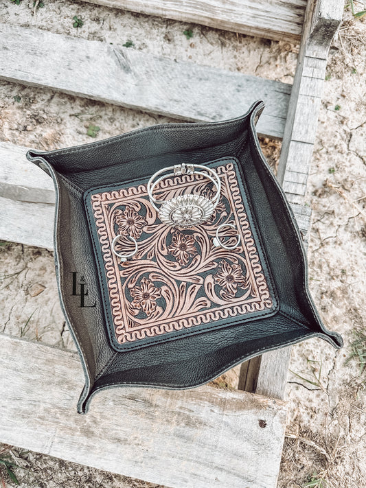 Black Tooled Leather Tray