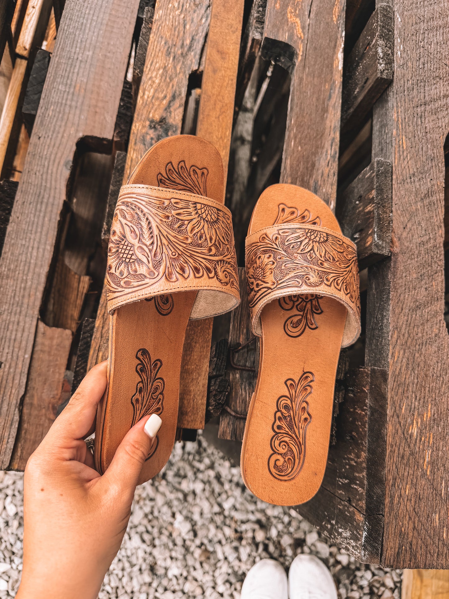 Cactus Lace Tooled Leather Sandals