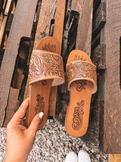 Cactus Lace Tooled Leather Sandals