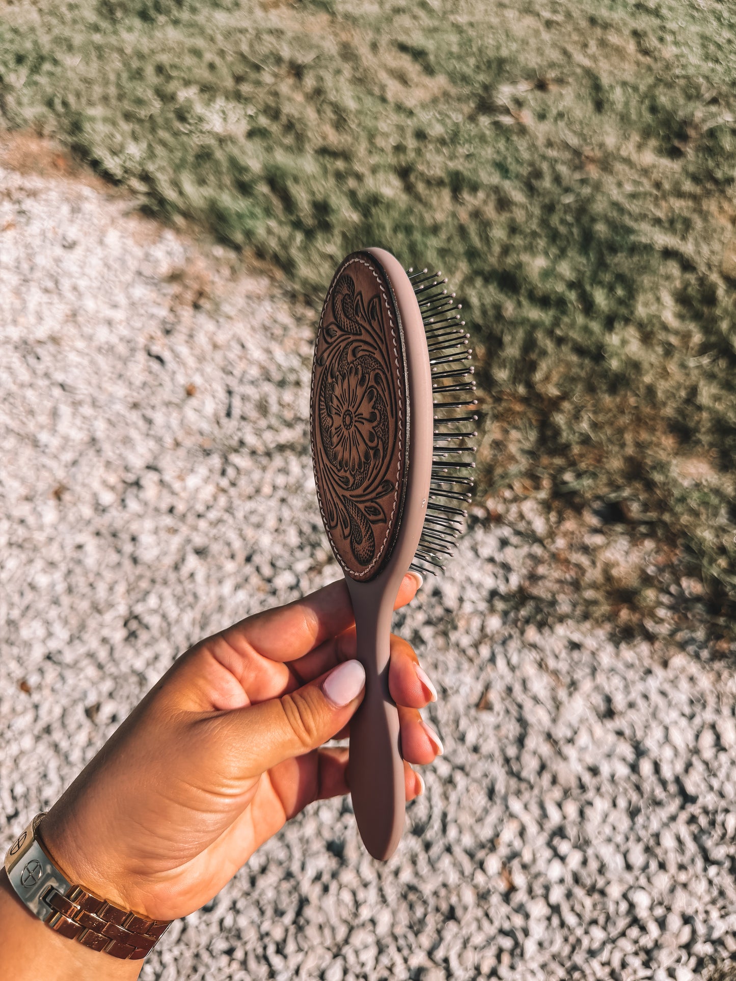 Bethany Tooled Leather Hair Brush