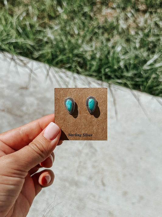 Genuine Turquoise Tear Stud Earrings
