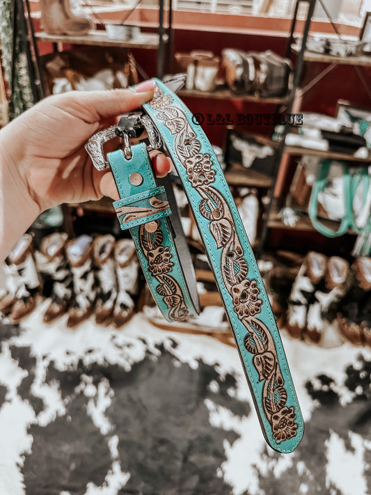 Canyon Turquoise Tooled Leather Belt