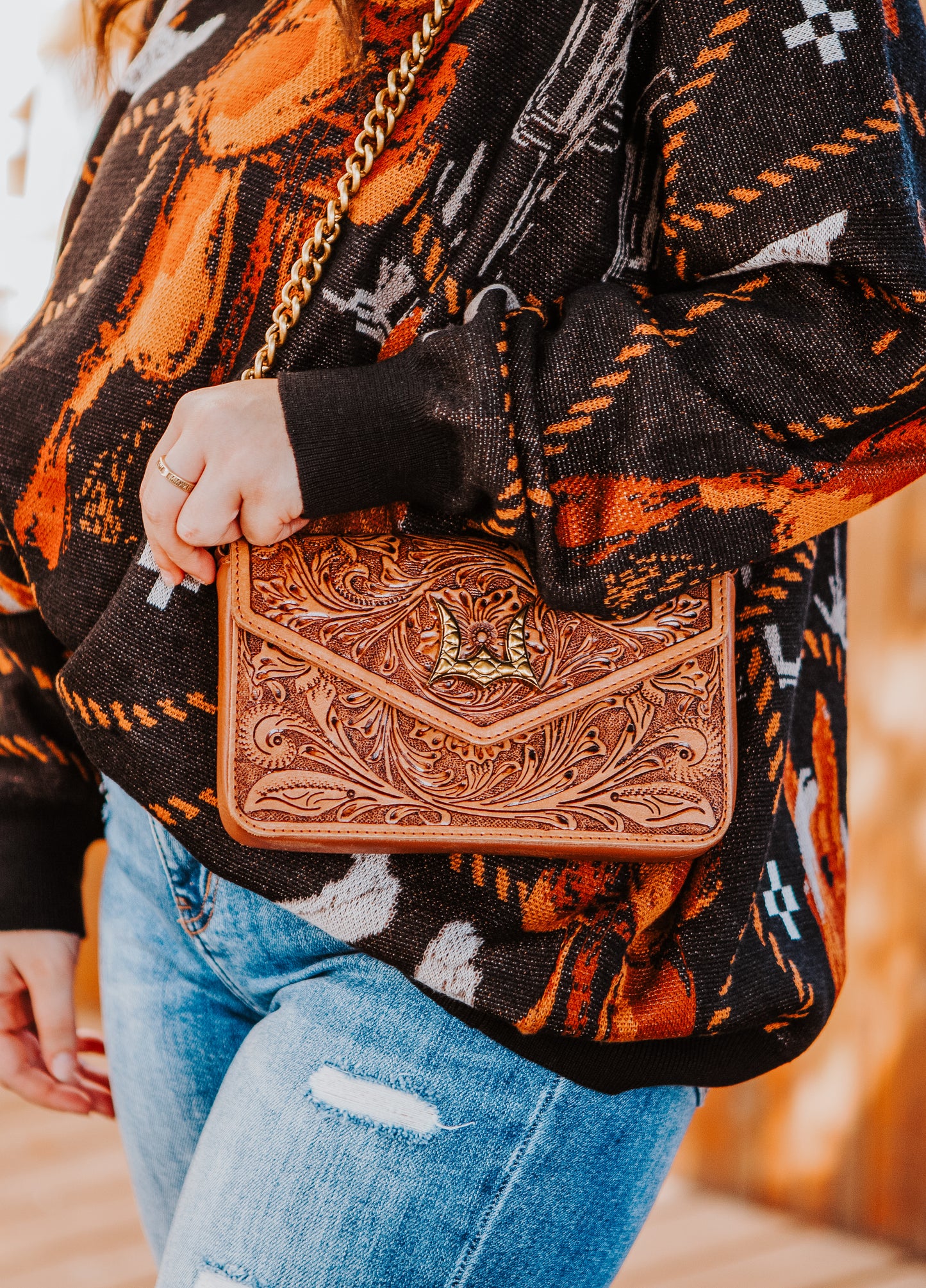Loyal West Tooled Leather Mini Chain Purse