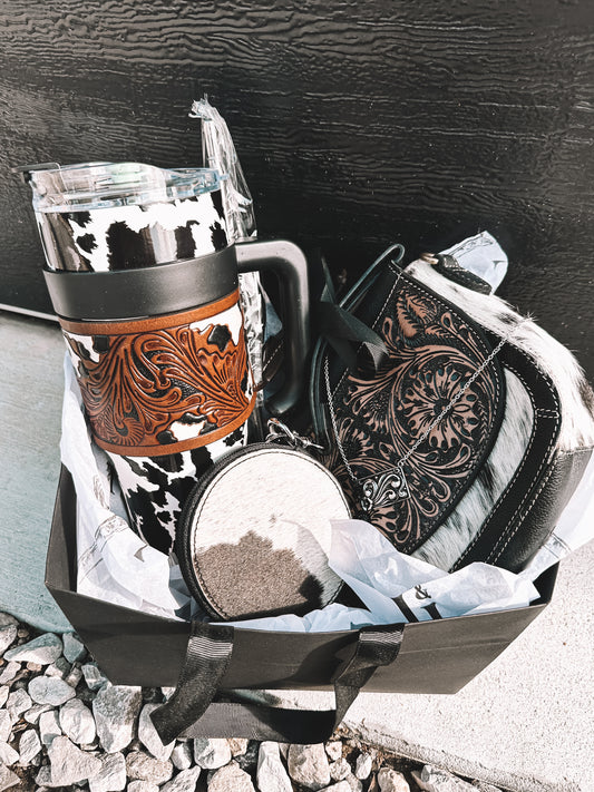 Cowhide Crossbody Christmas Gift Bundle in Black