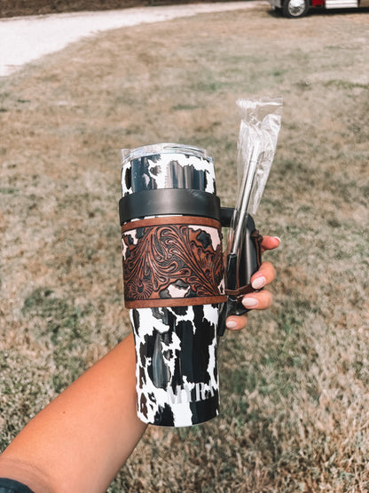 Wide Wyoming Cow Tumbler in Black