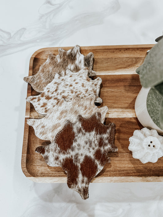 Rug Shaped Cowhide Coasters in Light